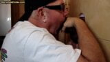 Gray DILF blows and jerks hairy rod through gloryhole snapshot 15