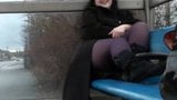 Chubby girl flash and public play at a bus stop snapshot 1