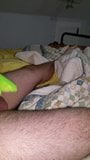 Huge cumshot on my wifes green nylon feet snapshot 4