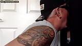 Gloryhole tattooed DILF sucks BFs cock in private amateur BJ snapshot 3