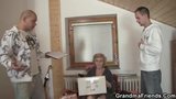 Old grandma pleases two delivery men snapshot 4