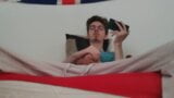 Twink jerks off his big cock and ejaculates while watching a porno snapshot 1