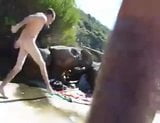 young guy chokes on a load of cum at the beach snapshot 10