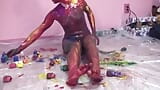 Small-titty slut gets messy with paint in room snapshot 10