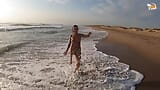 Real couple having fun on a nudist beach. Sexy wet blowjob snapshot 12