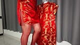 Sis K Crossdresser Masturbation in Red Chinese Dress snapshot 10