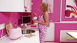 Blonde slut fucking with her horny husband in the kitchen snapshot 1