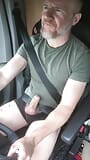 Verbal fit muscular trucker gets horny whilst driving and shoots a load of cum. snapshot 8