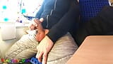 Very spontaneous, quick gay jerk off and big cumshot on a driving train. snapshot 7