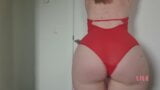 Amateur shows her body and big booty in sexy red lingerie snapshot 7