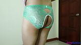 SisK lingerie collection EP6: Green open crotch panties and Tenga Egg Fapping snapshot 4