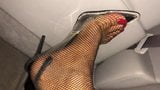 In the car Feet with red Toenails in Fishnets & clear Heels snapshot 3