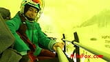 Mila fox lisichka lutschte heiß den schwanz eines Snowboarders im wald bei kälte. Sperma im gesicht snapshot 1