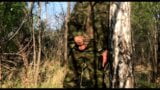 Russian SOLDIER in the forest JERKING off a military dick snapshot 7