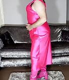 Hot tv crossdresser ultra silky full length hot pink satin snapshot 1