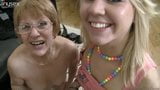 Slutty granny Zora White sucks dick together with her girlf snapshot 1