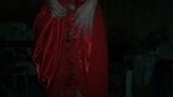 Crossdressing in red satin long gown snapshot 15