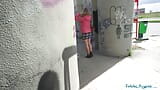 Public Agent A beautiful woman with a model looking figure gives and outdoor blowjob before fucking indoors snapshot 1