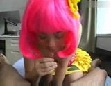 Asian girl with pink wig gives head snapshot 11