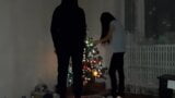 My girlfriends decorate the Christmas tree, and I jerk off  snapshot 1