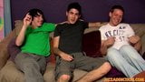 Three young man dicksucking and analfucking after interview snapshot 2