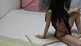 Japanese girl fondles her breasts and spreads her legs wide open for the camera snapshot 5