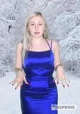 Blonde youtuber in glossy satin prom dress snapshot 9