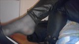 shoeplay in nylon et working heels cummed snapshot 2