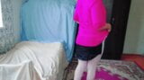 Pink Shirt Black Mini Skirt White Legs Sissy Crossdresser Shemale Big Butt Girl Gay Lady Boy Lesbian snapshot 1
