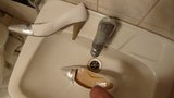 Piss in wifes silver and white high heel shoe snapshot 1