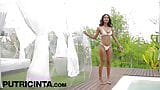 Perfectly Tanned Model Putri Cinta Opening Her Tiny Pussy snapshot 1