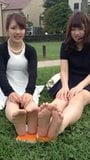 Bare Feet and Pantyhose Asian girls show Feet snapshot 1