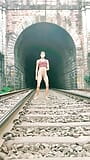 Masterbating outdoor public nude boy railway Tunnel snapshot 10