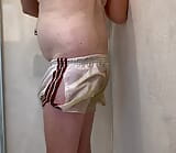 Showering in my sexy old adidas white Liverpool nylon football shorts from the 80's snapshot 8