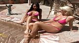 Emilianna and Hailey Starr are outdoors getting a tan, while taking off their string bikinis snapshot 1