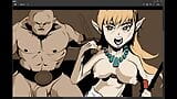 Naked dungeos & dragons fantasy elf girl running from big dicked cave troll in hentai cartoon style. snapshot 9