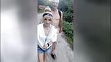 Hiking tour with naked slave on a leash! Tranny Girl dominates guy and piss him off! snapshot 1