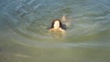 Brunette Swimming Without Panties and Bra snapshot 4