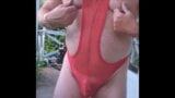 Horny Red Mesh Thong Play snapshot 10