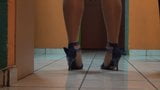 Shiny pantyhose and Blue skirt- Crossdresser TV snapshot 7