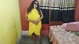 Sexy Bengali Bhabi fucking with Cucumber in her bedroom in yellow dress snapshot 1