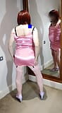 Hot sissy crossdresser short pink slut dress and stockings snapshot 1