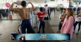 Fitness girl flexing at airport chil snapshot 4