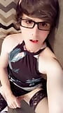 Nerdy Femboy in Glasses Lifts Dress To Play snapshot 8