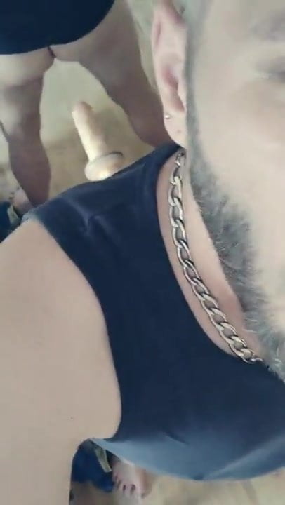 German faggot training on a dildo