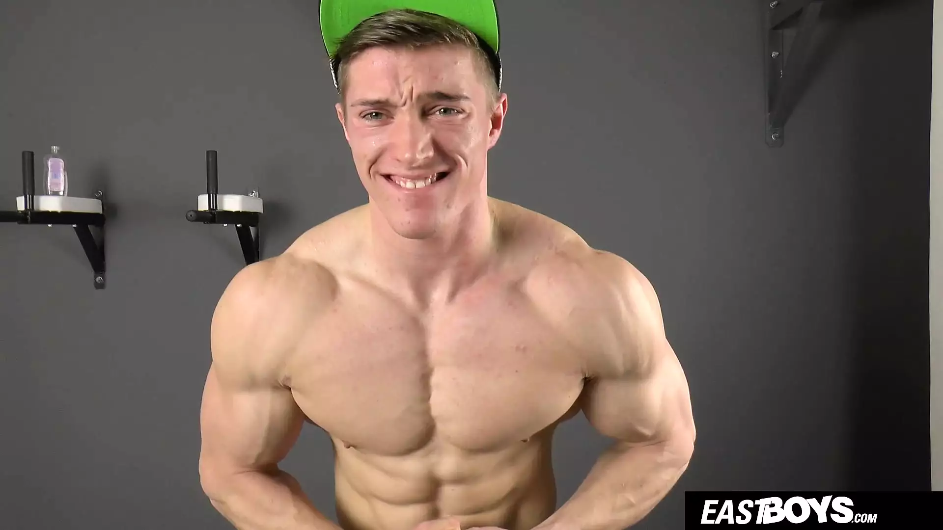 Handsome straight muscle boy wanks his big cock