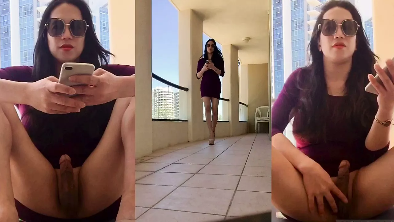 Asian Shemale Ramp in Hotel Balcony Showing Her Cock: Ladyboy Ladyboy Porn
