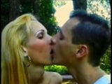 Skinny guy strokes cock while riding schloeng of hot blonde shemale Renata Davila on the backyard snapshot 3