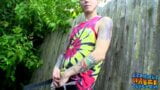 Straight bad boy Blinx strokes his big dick outdoor and cums snapshot 2