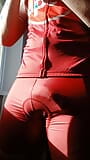 Cute sexy twink takes off tight red cycling suit snapshot 4